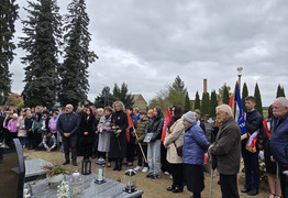 uczestnicy uroczystości przed mogiłą powstańca (photo)