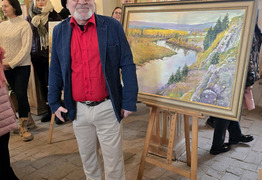 Jan Kosicki przy swoim obrazie (photo)