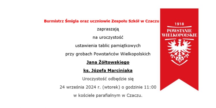 Uroczystość ustawienia pamiątkowych tablic na grobach Powstańców Wielkopolskich w Czaczu